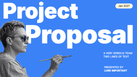 Blue and Greyscale Project Proposal Template presentation template cover slide