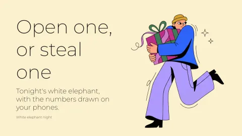 White elephant night presentation template cover slide