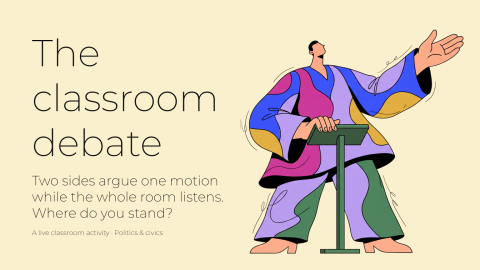 The classroom debate presentation template cover slide
