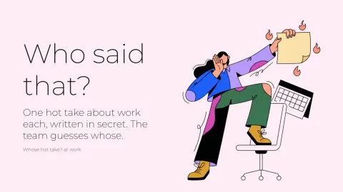 Whose hot take? at work presentation template cover slide