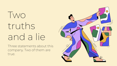 Two truths and a lie, about us presentation template cover slide
