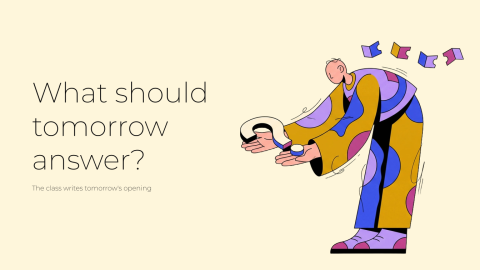 Tomorrow's opening question presentation template cover slide