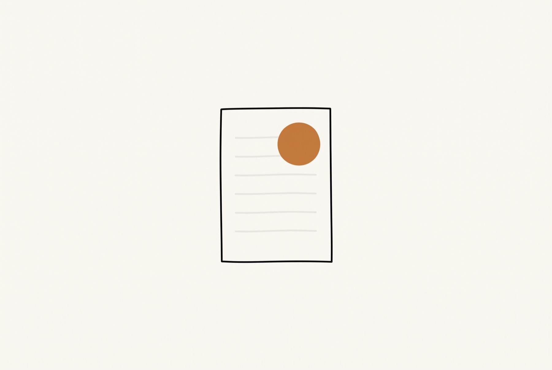 A single upright card holds six faint ruled lines of handwriting, with one small solid circle sitting heavily on top of them.